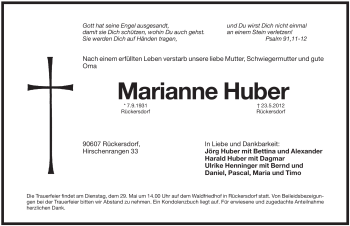 Traueranzeige von Marianne Huber von Pegnitz-Zeitung